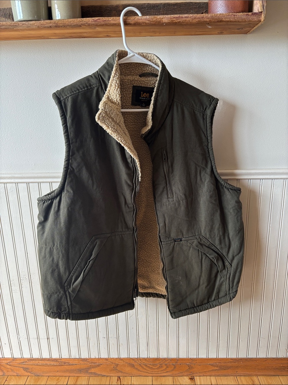 Lee Olive Green Sherpa-Lined Workwear Vest